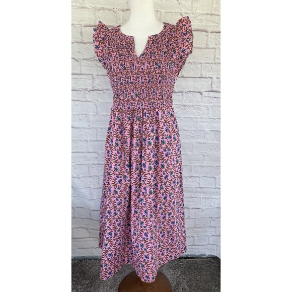 J.Crew Flutter Sleeve Floral Smoked Midi Sun Dress Size Small - Picture 1 of 13